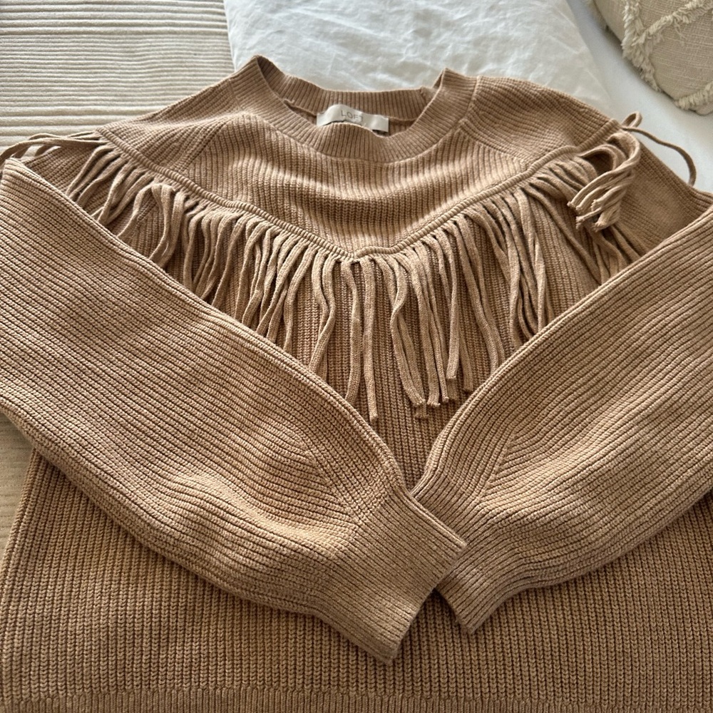 LOFT Fringed Camel Sweater